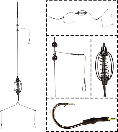 Carp Fishing Feeder Baits Cage, Spring Fish Feeder with Holder, Inline Methods Fishings Tackle Baits Hook Rigs Set Sinkers Cage Feeder Tackle Fishing Sinkers Weights