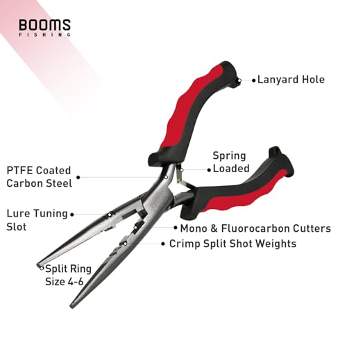 Booms Fishing F03 Needle Nose Fishing Pliers, 9" Fisherman's Pliers, Long Nose Hook Remover, Saltwater Resistant Fishing Gear, Red - color: 9"_red