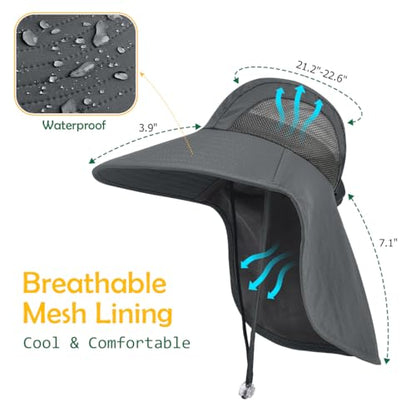 Kids Sun Hat UPF50+ Summer Beach Play Sun Protection Hats with Neck Flap for Ages 5~14 Girls Boys - color: Dark Grey＆light Grey