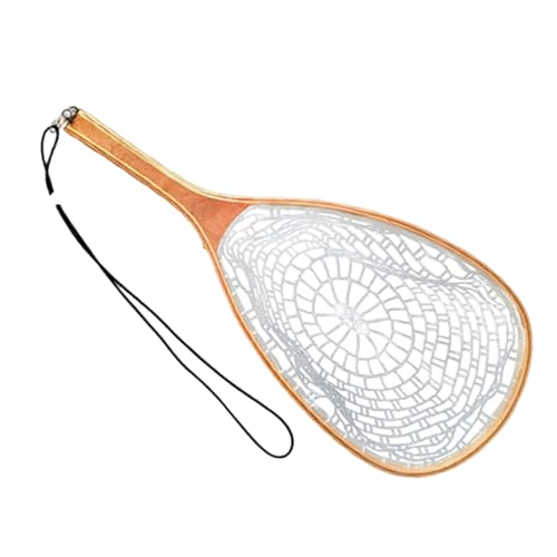 Fish Net Wood Frame Fly Fishing Landing with Soft Rubber Meshes for Catching and Release Easy to Use Light Weight Rubber Fishing