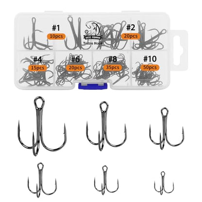UCEC Fishing Hooks Treble Hooks Kit for Saltwater Freshwater, High Carbon Steel Strong Sharp Round Bend for Catfish Trout Hard Baits Lures, Size #1#2#4#6#8#10#12#14 110/50/210 Pack with Split Rings - style: 150pcs,#1 #2 #4 #6 #8 #10