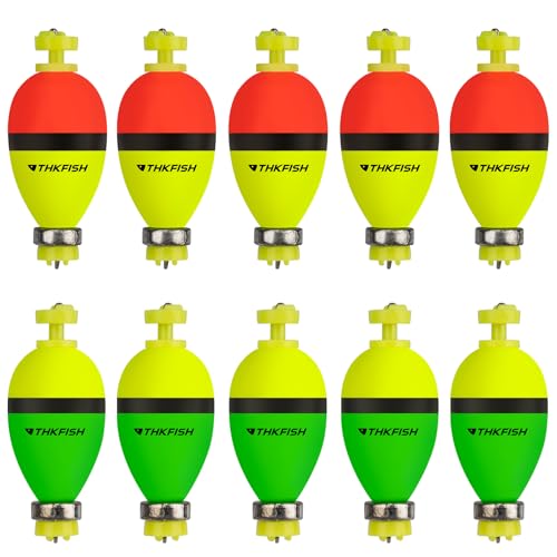 THKFISH Fishing Bobbers Floats,10 Packs Weighted Bobbers, Foam Oval Slip Bobbers for Fishing, Three Colours Crappie Bobbers, for Fishing Bluegill Crappie Panfish Bass Trout, 1in 1.5in 2in - color: 1.5in