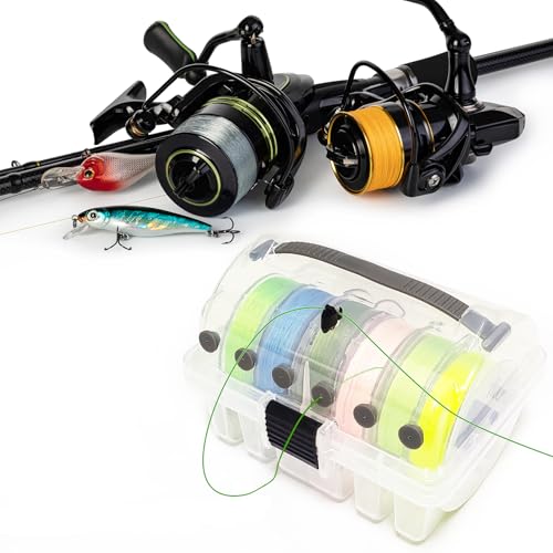 Aventik Clear Fishing Line Organizer Built-in Cutter & Silicone Holes 6C/8C Clear Tangle Free Spool Storage Box for Fishing Line Management - color: 6 Compartments
