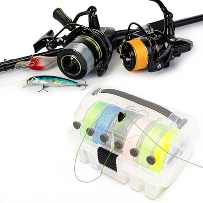Aventik Clear Fishing Line Organizer Built-in Cutter & Silicone Holes 6C/8C Clear Tangle Free Spool Storage Box for Fishing Line Management - color: 6 Compartments