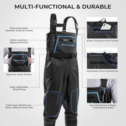 Calamus WaveWalker Fishing Waders for Men & Women, 100% Waterproof PVC Waders with Slip-Resistant Boots, Tear-Resistant Nylon - color: Black, size: 11