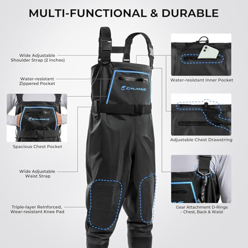 Calamus WaveWalker Fishing Waders for Men & Women, 100% Waterproof PVC Waders with Slip-Resistant Boots, Tear-Resistant Nylon - color: Black, size: 13