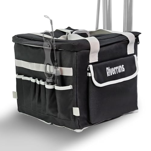 Kayak Crate Bag Durable Saltwater- Resistant Kayak Fishing Bag with 3 Fishing Rod Holders Large Kayak Fishing Tackle Storage Bag for Milk Crate-13x13 in - color: Black