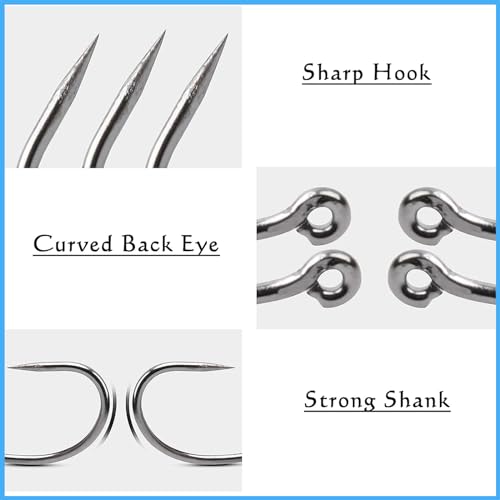 Barbless Fishing Hooks Kit, 200pcs Carp Fishing Hooks Curve Shank Fly Tying Hooks Small Sizes Barbless Live Bait Circle Hooks for Carp Hair Rig Fishing Tackle Saltwater Freshwater