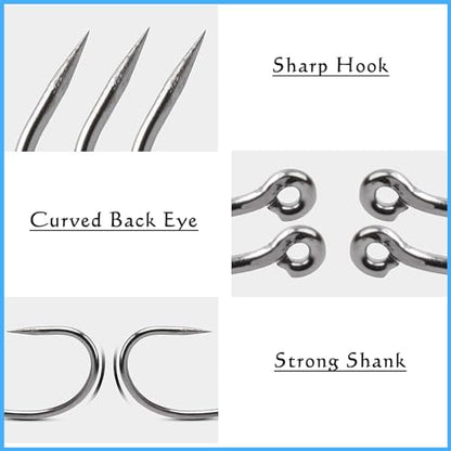 Barbless Fishing Hooks Kit, 200pcs Carp Fishing Hooks Curve Shank Fly Tying Hooks Small Sizes Barbless Live Bait Circle Hooks for Carp Hair Rig Fishing Tackle Saltwater Freshwater