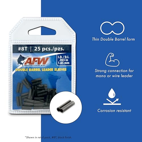 AFW Thin Wall Double Barrel Crimp Sleeves - Premium Fishing Copper Crimp Sleeve with Burr Free Black Finish, Enhanced Flexibility - Durable and Lightweight - Retail & Bulk Pack Available - color: Black, style: #7t/.053" - 1,000 Pc
