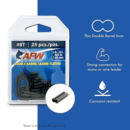 AFW Thin Wall Double Barrel Crimp Sleeves - Premium Fishing Copper Crimp Sleeve with Burr Free Black Finish, Enhanced Flexibility - Durable and Lightweight - Retail & Bulk Pack Available - color: Black, style: #7t/.053" - 1,000 Pc