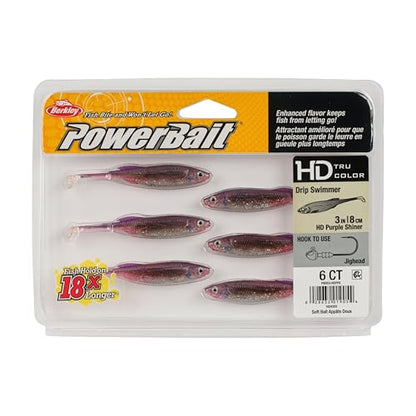 Berkley PowerBait Drip Swimmer Fishing Soft Bait - color: HD Purple Shiner, size: 3"