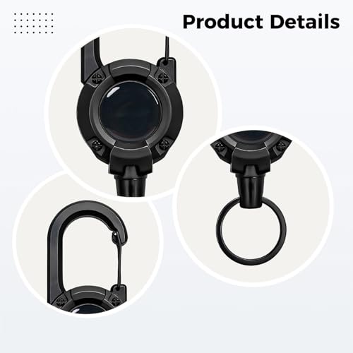 Heavy Duty Retractor 3-Pack, Steel Wire Retractable Lanyard, Belt Clip for Gear Keeper, 4.9 in ABS Shell, 2.1 oz, 0.26 lbs Load Bearing, 23.6 in Reach