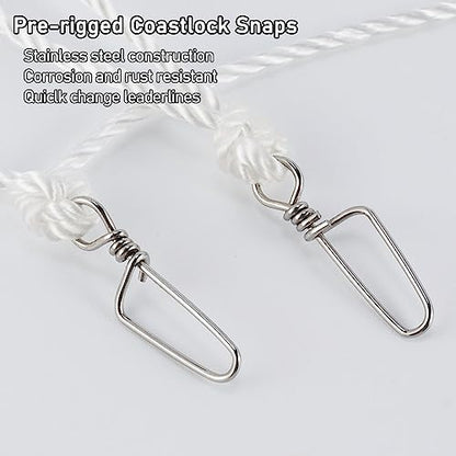 Dr.Fish 100/295ft Trotline Fishing Set up 20/60 Hooks Twine Pre-Rigged Snaps Leader for Traditional Dropline Catfishing Gear Kit Catfish Rig Catfishing Tackle - color: 295FT/60 Hooks and Snaps, size: #6 Hooks