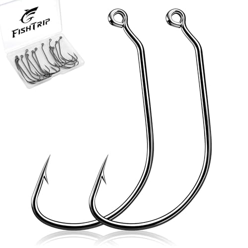 FishTrip 30-Degree Jig Hooks, 50/100pcs EWG Worms Hooks for Bass Fishing | Wide Gap High Carbon Steel, Needle Hook Point, Swimbait Jig Maker Keeper Weedless Hook for Soft Plastic Lures Baits 1/0-6/0 - size: 6/0_100pcs