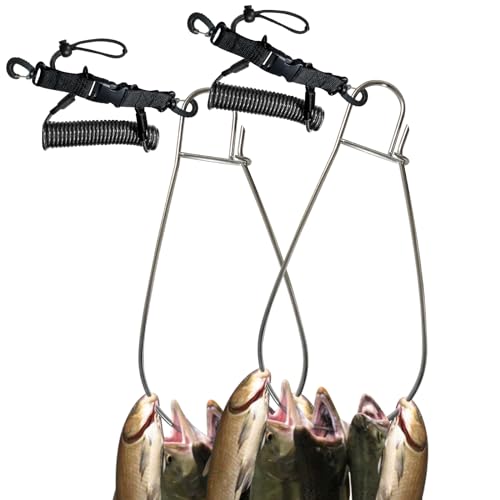 Fish Stringer Clip Large, Fishing Stringer Carry Multiple Large Fish, Quick Release 78”Steel Core Lanyard, Designed for Spearfishing, Kayak Fishing & Scuba Diving, Stainless - style: 2 Pack
