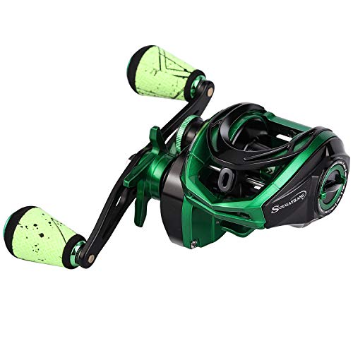 Sougayilang Baitcasting Reels - Colorful Fishing Reel, 8.0:1/7.3:1 Gear Ratios, 9+1 BB, Magnetic Braking System - color: Green- Right Handed
