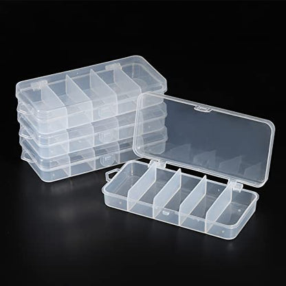 PATIKIL Fishing Tackle Box, 4 Pack 4.9 x 2.4 x 1 Inch Plastic 5-Grid Fish Lure Bait Hooks Accessory Storage Container, Clear