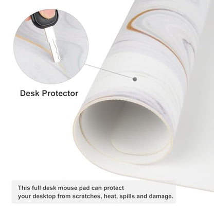 QIYI White Mouse Pad, Cute Marble Large Desk Mat, PU Leather Desk Protector Mousepad, Gold Grey Striped Waterproof Computer Keyboard Gaming Mouse Pads, Non Slip Extended Writing Pad 31.5" x 15.7" - color: Luxury Marble Ink, size: 31.5" x 15.7"