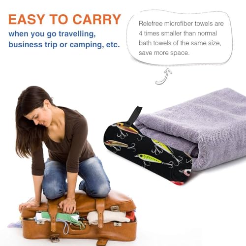 Fishing Lure Quick Dry Microfiber Towel with Carabiner and Pouch,Lightweight Compact Travel Towel for Camping,Gym,Hiking - size: 31.5"x63"