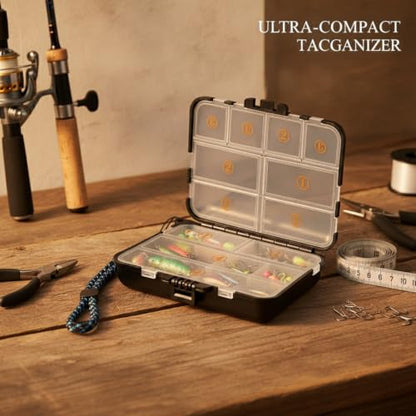 Fits Standard Vest Pockets and Kayak Hatches: Compact Double-Sided Fishing Tackle Box for Lures and Hooks, Black PP Plastic Storage Container - size: 4.41 x 3.62 x 1.26 in