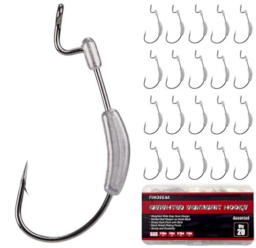 20Pcs Weighted Bass Fishing Hooks Set, Customized Swimbait Hooks Wide Gap Weedless Worm Fish Hook with Molded Bait Keeper 1/0 2/0 3/0 4/0 - size: Size Assorted