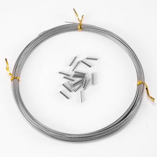 Alwonder 32.8ft Fishing Wire Fishing Leader Line with 20pcs Crimps Sleeves, Nylon Coated 1x7 Stainless Steel Leader Wire Freshwater Saltwater for Pike, Billfish, Bluefish, Muskie, Wahoo - size: 45LB