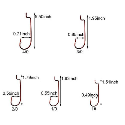 30pcs/Pack Offset Fishing Hooks Worm Hooks Black/Red High Carbon Steel Senko Bait Fishing Hooks 4/0 3/0 2/0 1/0 1# - color: red, size: 1#-30pcs
