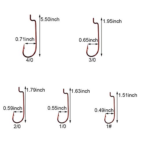30pcs/Pack Offset Fishing Hooks Worm Hooks Black/Red High Carbon Steel Senko Bait Fishing Hooks 4/0 3/0 2/0 1/0 1# - color: red, size: 3/0-30pcs