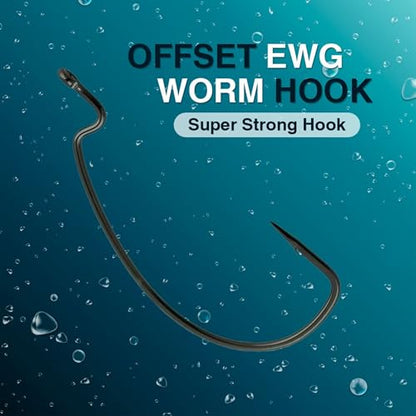 Reaction Tackle Offset EWG Worm Hooks - Super Strong Wide Gap Texas Rig Hooks for Soft Plastic Baits - High Carbon Steel Bass Fishing Hooks (25-Pack) - size: #4/0
