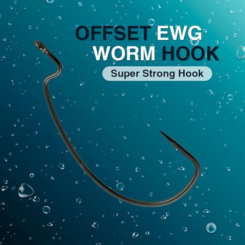 Reaction Tackle Offset EWG Worm Hooks - Super Strong Wide Gap Texas Rig Hooks for Soft Plastic Baits - High Carbon Steel Bass Fishing Hooks (25-Pack) - size: #5/0