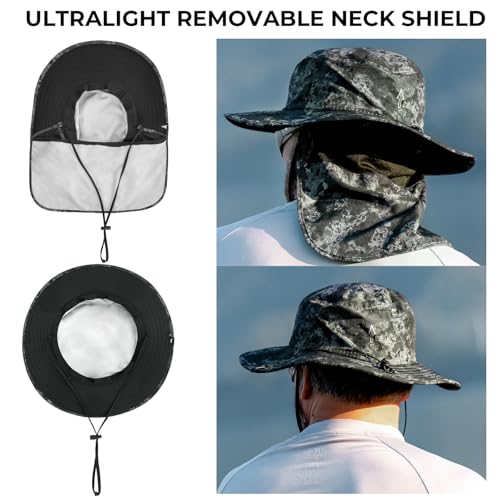 KastKing Sol Armis UPF 50 Boonie Hat - Sun Protection Hat, Fishing Hat, Beach & Hiking Hat, Paddling - color: D1: Boulder Camo Obsidian, size: With Neck Shield