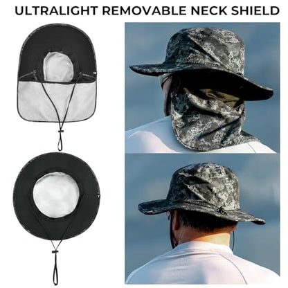 KastKing Sol Armis UPF 50 Boonie Hat - Sun Protection Hat, Fishing Hat, Beach & Hiking Hat, Paddling - color: D1: Boulder Camo Obsidian, size: With Neck Shield