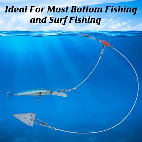 Fishing Leader Rigs Saltwater Tackle Rigs with Swivels Snaps, High Strength Wire Leaders Rigging Surf Fishing Gear Equipment for Lures Bait Hooks Catfish Walleye - color: Blue Nylon Leader, size: 12PCS, style: 1 Arm