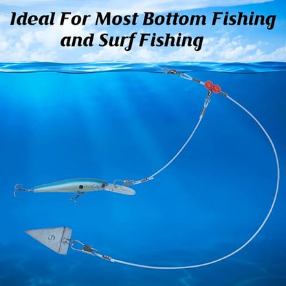 Fishing Leader Rigs Saltwater Tackle Rigs with Swivels Snaps, High Strength Wire Leaders Rigging Surf Fishing Gear Equipment for Lures Bait Hooks Catfish Walleye - color: Blue Nylon Leader, size: 12PCS, style: 1 Arm
