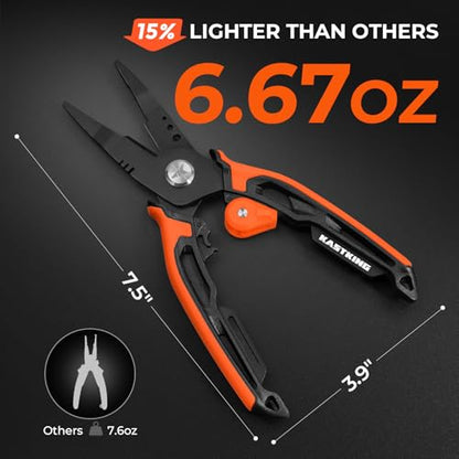 KastKing AeroVice 7.5” Fishing Pliers, 420 Stainless Steel, Uni-Body Construction, Lightweight & Corrosion-Resistant, Multi-Function Jaws, Braid Cutters, Sheath, Lanyard & Carabiner - style: 7.5'' Straight Nose