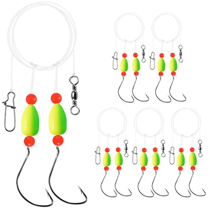 Alwonder 5-Pack Pompano Rigs Surf Fishing Rigs with Snell Floats, Saltwater Live Bait Rig Swivels Duo Lock Snaps Circle Wide Gap Kahle Hooks Rig for Beach Surf Casting Pier Jetty Fishing - color: Green & Yellow 5-Pack, size: #2 Wide Gap Hook