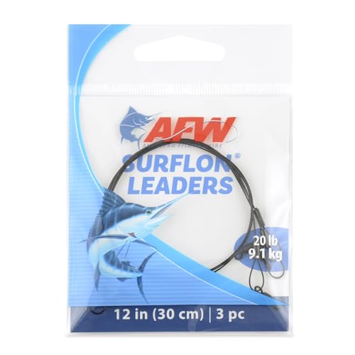 AFW Surflon Fishing Leaders – Black Nylon Coated Stainless Steel Wire, Swivel & Snap, 3 Pack, Variety Pack – Strong Leader Line for Catfishing & Toothy Game Fish - size: 20 lb, style: 12 Inch