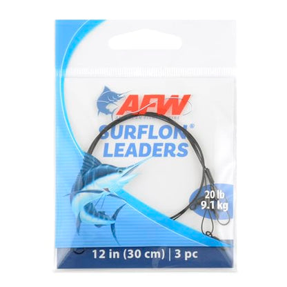 AFW Surflon Fishing Leaders – Black Nylon Coated Stainless Steel Wire, Swivel & Snap, 3 Pack, Variety Pack – Strong Leader Line for Catfishing & Toothy Game Fish - size: 20 lb, style: 12 Inch