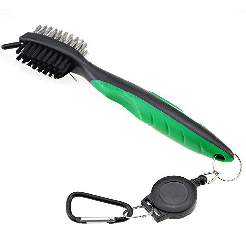 Mile High Life Microfiber Waffle Pattern Golf Towel | Club Groove Cleaner Brush | Foldable Divot Tool with Magnetic Ball Marker (Green Towel/Brush/Bone Divot) - color: Green Towel/Brush/Bone Divot