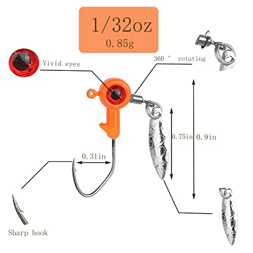 1/8 oz Jig Heads Freshwater Fishing Lures Jig Head with Eye Ball 25PCS Painted Hooks Fishing Jigs for Bass/Crappie - color: 1/32oz crappie jigs（0.875g）