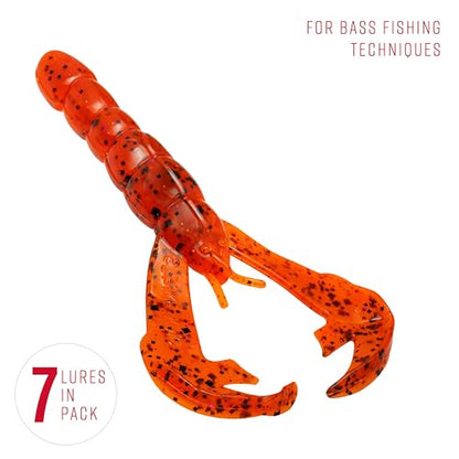 Strike King Rage Craw 4-Inch Fishing Lure, Soft Plastic Grub, Unique Design, Realistic Pincers, Slender Body, 4-Inches, 7-Pack