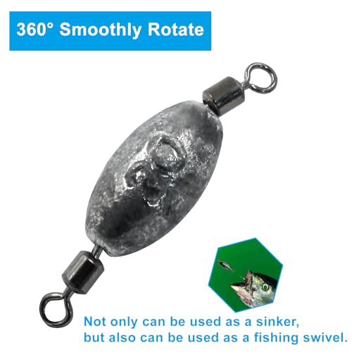 Uenhoy Fishing Weights Inline Trolling Fishing Sinker Tackle with Inner Swivels, Oval Drop Casting Fishing Weight Sinkers - size: 3/4 oz, 10pcs