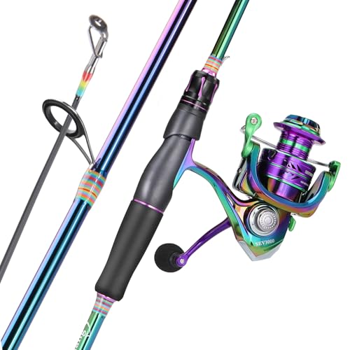 Sougayilang Spinning Fishing Reel Rod Combo, Two Pieces Colorful Poratble Light Weight Fishing Rod with Powerful Fishing Gear for Freshwater Bass Trout Fishing - color: Spinning Combo with OXZ1000, size: 1.8/5'10''