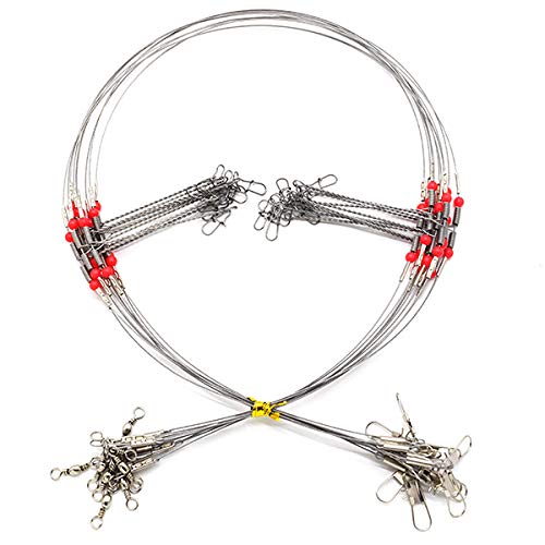 10Pcs Wire Trace Leader Rig Stainless Steel 2 Arm Fishing Rigs Tackle Lure Swivel Snaps Beads High-Strength Fishing Wire