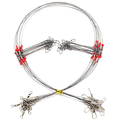 10Pcs Wire Trace Leader Rig Stainless Steel 2 Arm Fishing Rigs Tackle Lure Swivel Snaps Beads High-Strength Fishing Wire