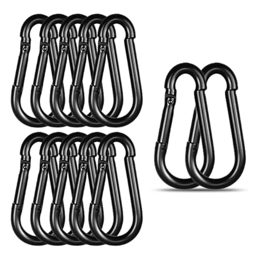 Black Carabiner, Heavy Duty Galvanized Steel Spring Snap Hook Carabiner Clips with 770LBS Holding Capacity, Ideal for Outdoor, Hammock, Swing and Travel (12PCS M10 4Inch) - size: 12PCS-M10, style: Black