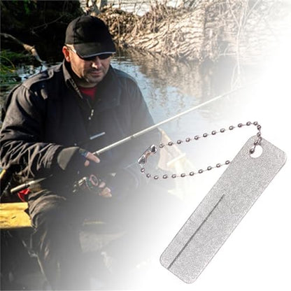 Fishing Gear, Silver Double Sided Diamond Accessories Portable Flat Fish Hook Sharpener With Hanging Chain Durable Metal Hook Remover Tool For Saltwater Freshwater J Hooks Fishing Must Haves