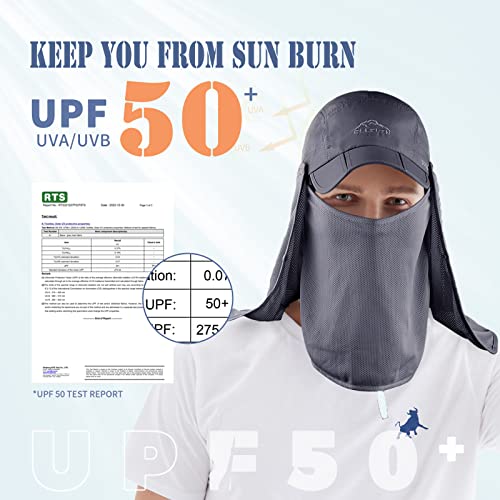 Outdoor Sun Hat for Men Women UPF 50+ Fishing UV Hat with Neck Flap Face Cover for Sun Protection - color: Grey