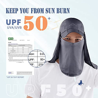 Outdoor Sun Hat for Men Women UPF 50+ Fishing UV Hat with Neck Flap Face Cover for Sun Protection - color: Grey